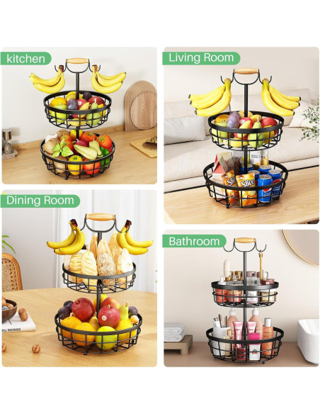 Cesta de Frutas de 2 Niveles SAYZH con Soporte para Plátanos Cesta de Frutas de 2 Niveles SAYZH con Soporte para Plátanos