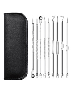 Kit de Herramientas de Extracción de Puntos Negros ElegGlo - 9 Piezas de Acero Inoxidable