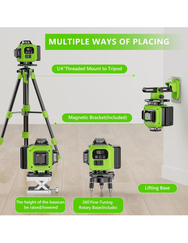 Nivel láser 4D GiBiMoFi 16 líneas 360 auto nivelante verde