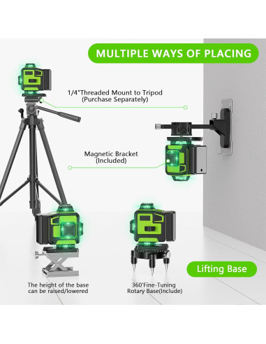 Nivel láser 4D auto nivelante ZyQiu 16 líneas 360 verde