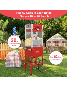 Máquina de Palomitas XEW con Carrito Vintage 20 Oz - Rojo 2