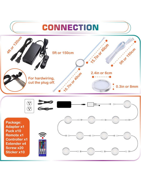 Kit de 10 luces LED RGBW Lvyinyin para decoración Kit de 10 luces LED RGBW Lvyinyin para decoración