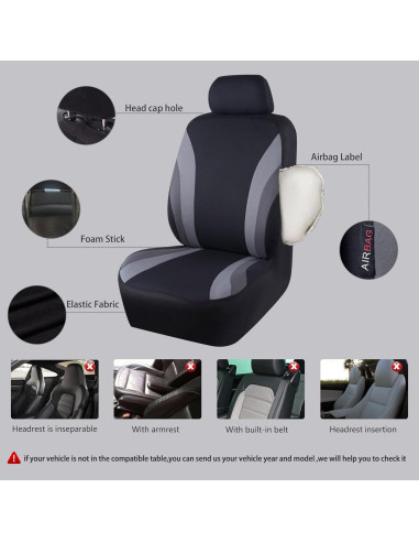 Cubiertas de Asiento de Coche CAR PASS 11PCS Universal Negro y Gris