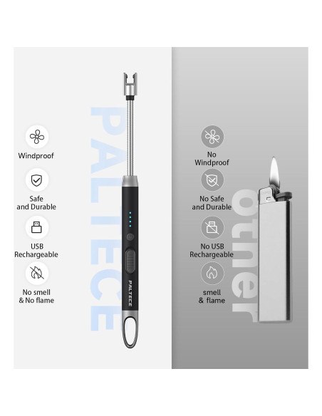 Encendedor Eléctrico PALTECE Largo Recargable USB-C 360 Negro Encendedor Eléctrico PALTECE Largo Recargable USB-C 360 Negro