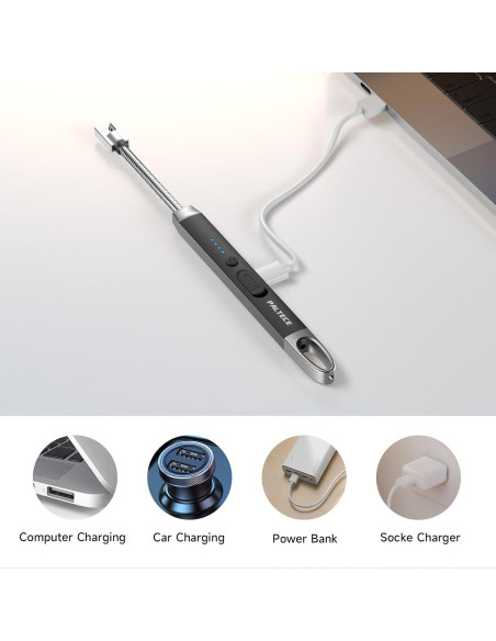 Encendedor Eléctrico PALTECE Largo Recargable USB-C 360 Negro Encendedor Eléctrico PALTECE Largo Recargable USB-C 360 Negro