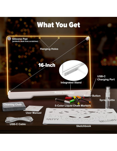 Tablero de Notas LED Geokay E16 Blanco, 7 Modos de Luz, 34.8 cm