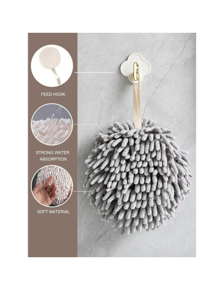3 Toallas de Mano Chenille con Ganchos Secado Rápido 17cm 3 Toallas de Mano Chenille con Ganchos Secado Rápido 17cm