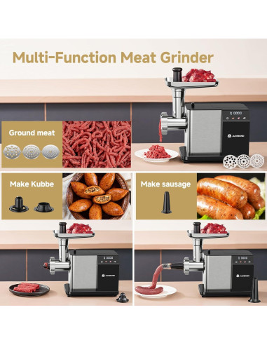 Molino de Carne Eléctrico AAOBOSI 3000W con Pantalla Táctil