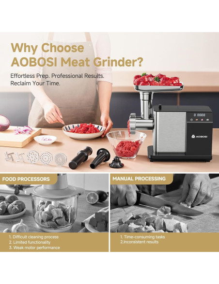 Molino de Carne Eléctrico AAOBOSI 3000W con Pantalla Táctil Molino de Carne Eléctrico AAOBOSI 3000W con Pantalla Táctil