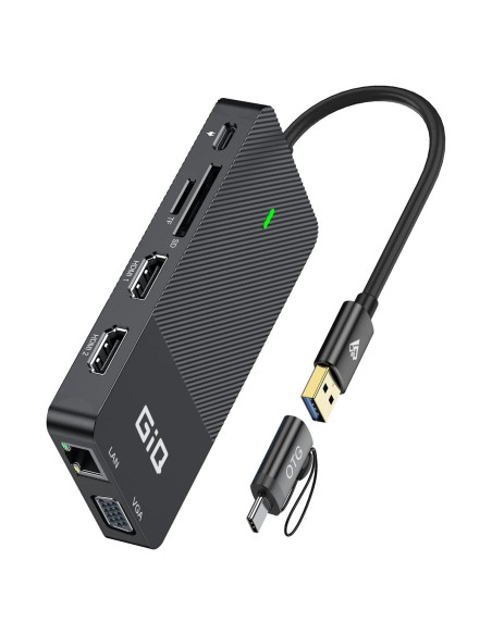 HUB USB-C GIQ D3908 Adaptador 11 en 1 HDMI VGA Negro HUB USB-C GIQ D3908 Adaptador 11 en 1 HDMI VGA Negro
