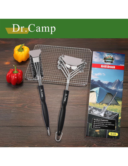 Juego de 2 Cepillos de Acero Inoxidable para BBQ Dr.Camp Juego de 2 Cepillos de Acero Inoxidable para BBQ Dr.Camp