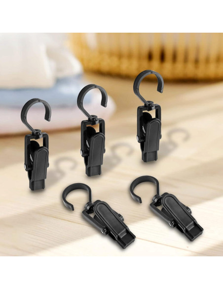 10 Ganchos de Ropa Giratorios Jiozermi, Clips de Plástico Negros 10 Ganchos de Ropa Giratorios Jiozermi, Clips de Plástico Negros