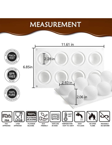 Molde de Silicona 3D AFINSEA para Pasteles y Postres - 8 Cavidades Molde de Silicona 3D AFINSEA para Pasteles y Postres - 8 Cavidades