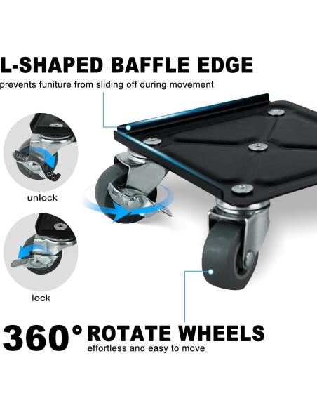 Carro de Muebles H HUGELEAF con 5 Ruedas 360 y Carga 786 kg Carro de Muebles H HUGELEAF con 5 Ruedas 360 y Carga 786 kg