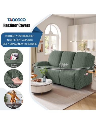 Funda de Sofá Recliner TAOCOCO 3 Asientos Jacquard Verde Frijol