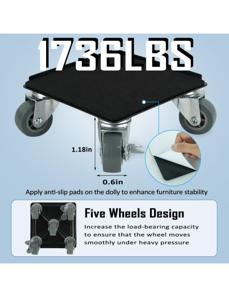 Carro de Muebles H HUGELEAF con 5 Ruedas 360 y Carga 786 kg Carro de Muebles H HUGELEAF con 5 Ruedas 360 y Carga 786 kg