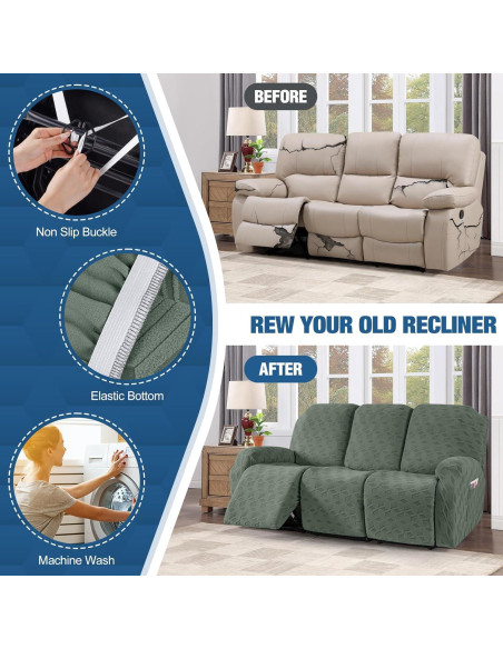 Funda de Sofá Recliner TAOCOCO 3 Asientos Jacquard Verde Frijol Funda de Sofá Recliner TAOCOCO 3 Asientos Jacquard Verde Frijol