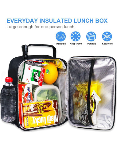 Bolsa de Almuerzo Aislada BOOEUDI Negra 26.7x12.7x24.1cm
