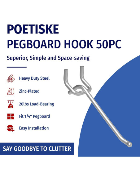 Ganchos de Pegboard Poetiske 8" (20.32 cm) Acero Inoxidable 50PCS Ganchos de Pegboard Poetiske 8" (20.32 cm) Acero Inoxidable 50PCS