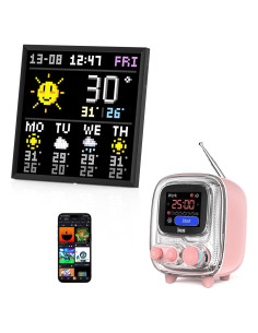 Divoom Pixoo-64 Pantalla LED 10.3" + Tiivoo-2 Altavoz Retro Rosa