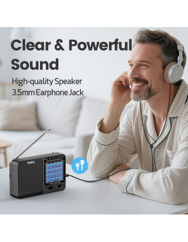 Radio Portátil PRUNUS J-711 AM/FM/SW Carga USB-C y Baterías AA