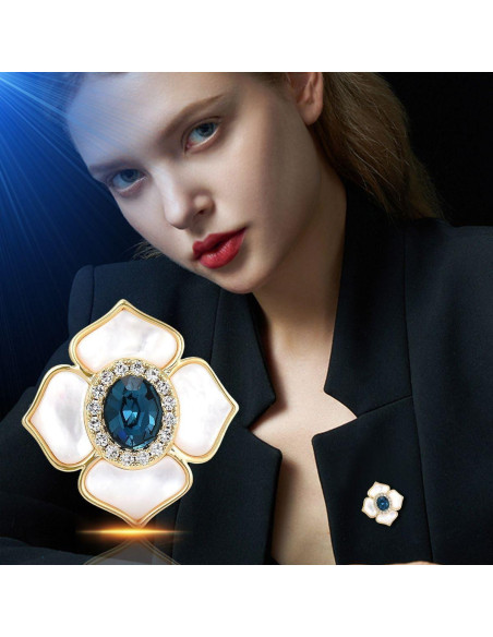 Broche de Strass Dorado para Mujeres - Flor Blanca Elegante Broche de Strass Dorado para Mujeres - Flor Blanca Elegante