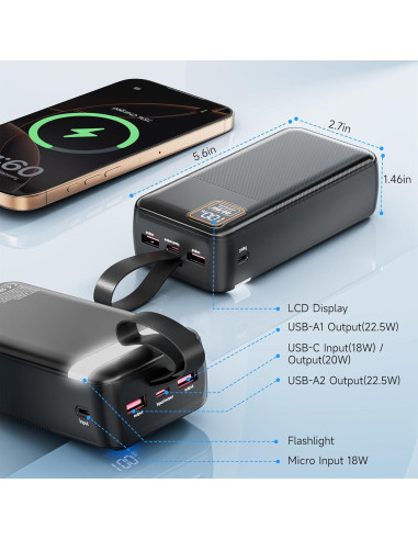 Cargador Portátil EnergyQC 42000mAh con Linterna LED 22.5W