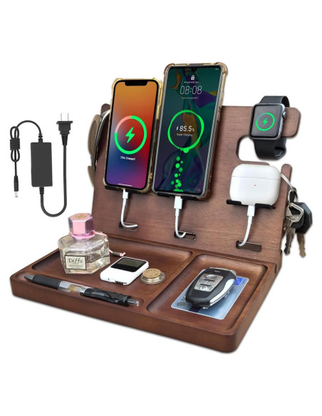 Estación de Carga de Madera Xunhomon 3 en 1 USB C QC 3.0 Estación de Carga de Madera Xunhomon 3 en 1 USB C QC 3.0