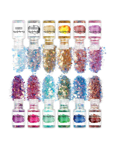 Conjunto de Purpurina Holográfica Chunky RoseFlower, 12 Colores Conjunto de Purpurina Holográfica Chunky RoseFlower, 12 Colores