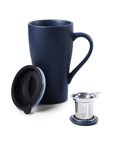 Taza de Té Grande ARRADEN con Infusor y 2 Tapas Azul 540ml