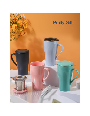 Taza de Té Grande ARRADEN con Infusor y 2 Tapas Azul 540ml
