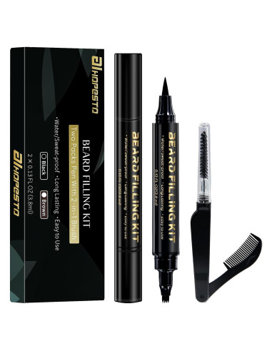 Rellenador de Barba AIHOPESTO - Lápiz Negro 4 Puntas + Cepillo