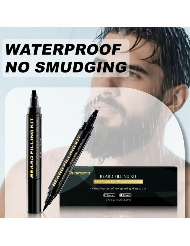 Rellenador de Barba AIHOPESTO - Lápiz Negro 4 Puntas + Cepillo