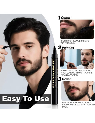 Rellenador de Barba AIHOPESTO - Lápiz Negro 4 Puntas + Cepillo