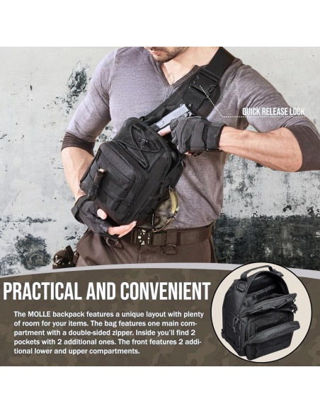 Bolsa de Hombro Táctica LBlanco para Hombres 10L Negra Bolsa de Hombro Táctica LBlanco para Hombres 10L Negra