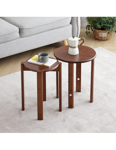 Juego de 4 Taburetes Apilables Tiita de Madera Nogal 45.72 cm