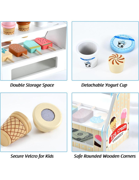 Juguete de helado de madera WHOHOLL para niños 3-8 años Juguete de helado de madera WHOHOLL para niños 3-8 años