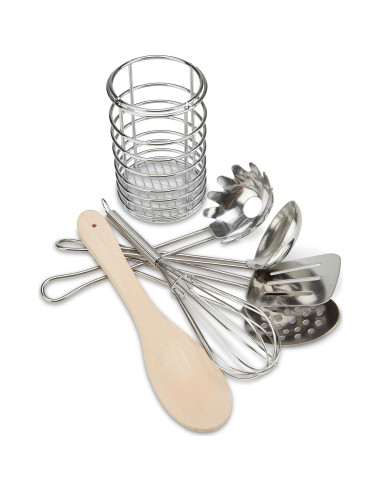 Set de Utensilios de Cocina Melissa & Doug 7 Piezas Acero y Madera