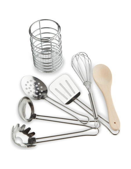 Set de Utensilios de Cocina Melissa & Doug 7 Piezas Acero y Madera Set de Utensilios de Cocina Melissa & Doug 7 Piezas Acero y Madera