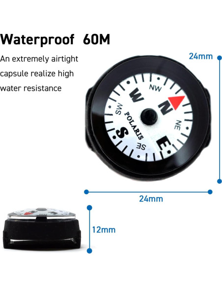 Brújula Micro Impermeable Polaris - 60m, Luminiscente, 24x24mm Brújula Micro Impermeable Polaris - 60m, Luminiscente, 24x24mm