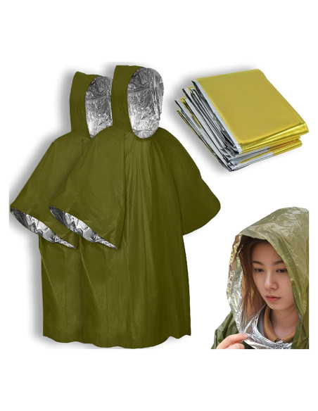 Kit de Supervivencia LPSJSFSS: Poncho y Mantas Mylar Verde Kit de Supervivencia LPSJSFSS: Poncho y Mantas Mylar Verde