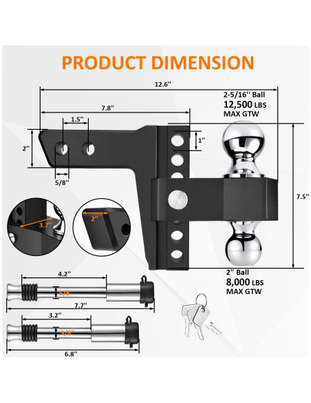 Enganche de Remolque Ajustable Vomavex 6" (15.24 cm) Negro Enganche de Remolque Ajustable Vomavex 6" (15.24 cm) Negro