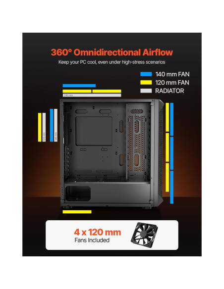 Caja de Juegos para PC VEVOR Torre Media con 4 Ventiladores Caja de Juegos para PC VEVOR Torre Media con 4 Ventiladores