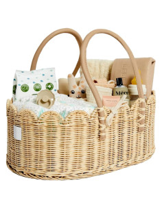 Cesta Organizadora de Pañales BEBE BASK Poppy Natural 40x27cm