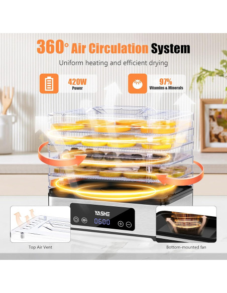 Deshidratador de Alimentos YASHE FD-1019 5 Bandejas 420W Deshidratador de Alimentos YASHE FD-1019 5 Bandejas 420W