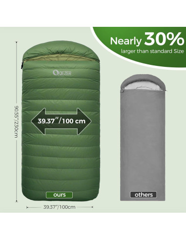 Saco de Dormir XL QEZER Rectangular 4 Estaciones Verde