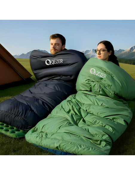 Saco de Dormir XL QEZER Rectangular 4 Estaciones Verde Saco de Dormir XL QEZER Rectangular 4 Estaciones Verde