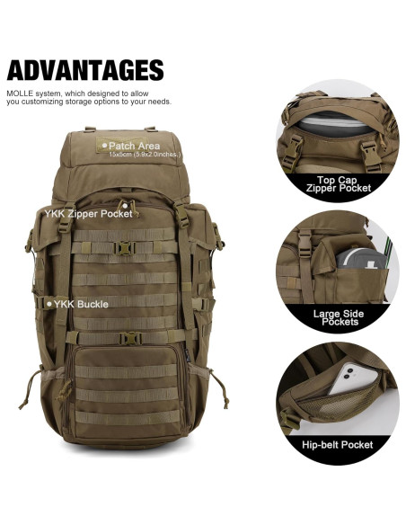 Mardingtop Mochila de Senderismo 70L con Funda para Lluvia Mardingtop Mochila de Senderismo 70L con Funda para Lluvia