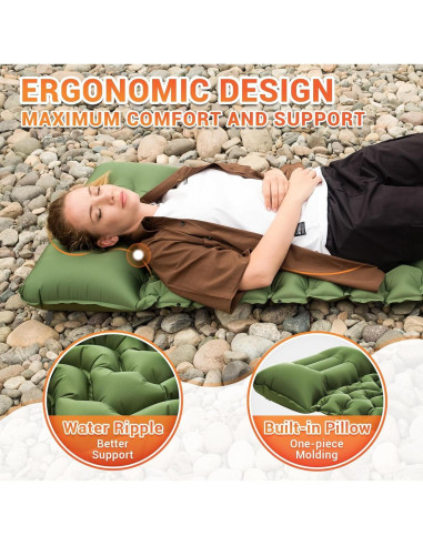 Colchón Inflable KingCamp KM2401 Verde 196x69x6 cm con Almohada