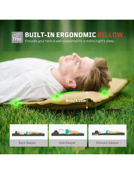 Colchoneta Autoinflable 1TG Tactical para Camping con Almohada Colchoneta Autoinflable 1TG Tactical para Camping con Almohada
